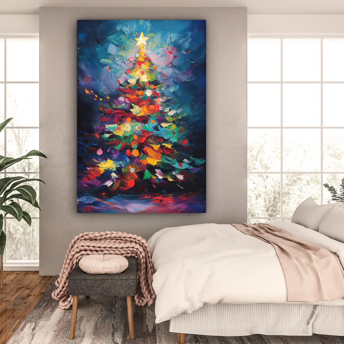 OBRAZ NA PLÁTNĚ Vánoční stromek - Vánoce - Abstraktní - Barevné 90x140 cm - různobarevná, textil (90/140cm) - MuchoWow