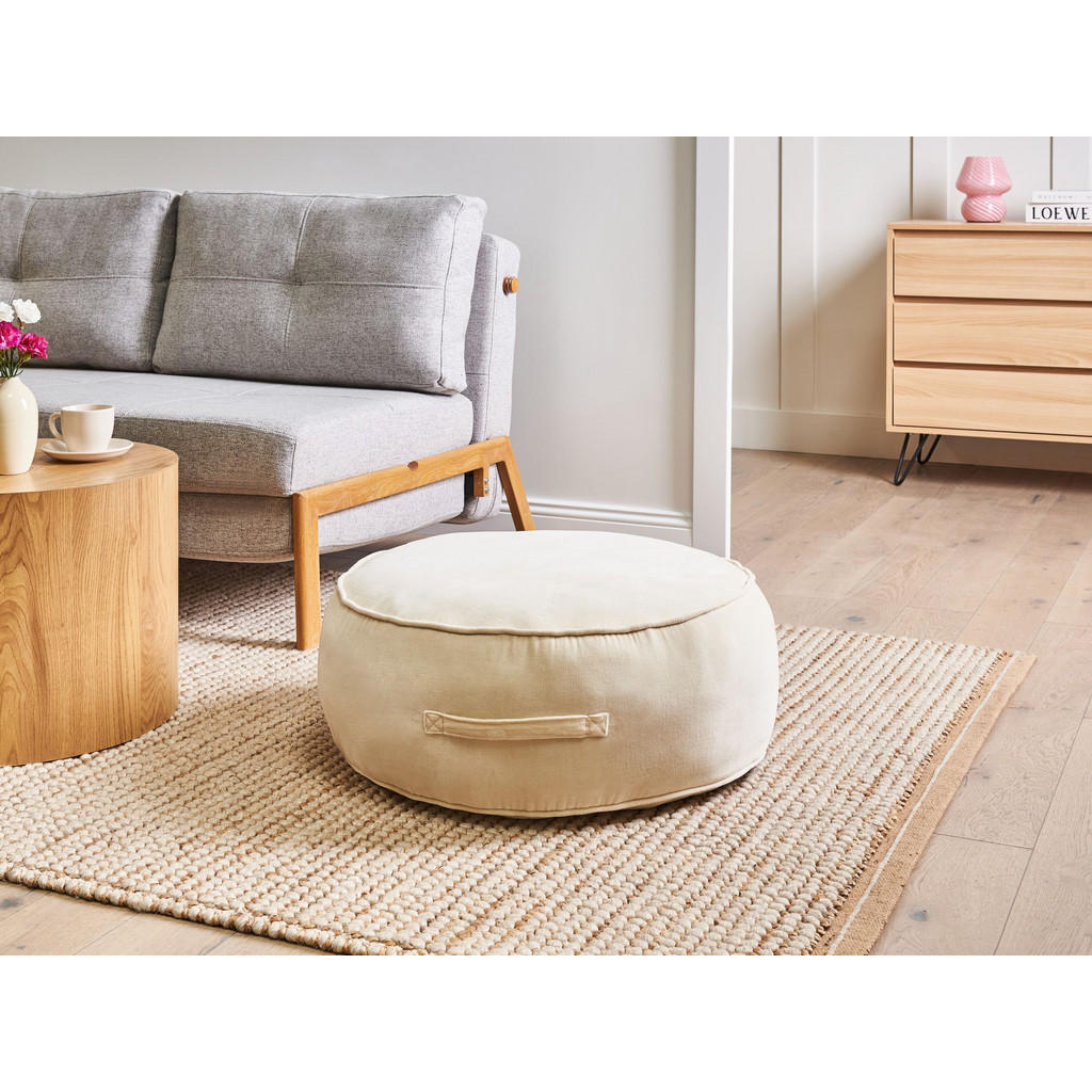 Thumbnail - Beliani Pouf, Beige, Textil, Rund, 60x25x60 cm, Wohnzimmer, Hocker, Poufs
