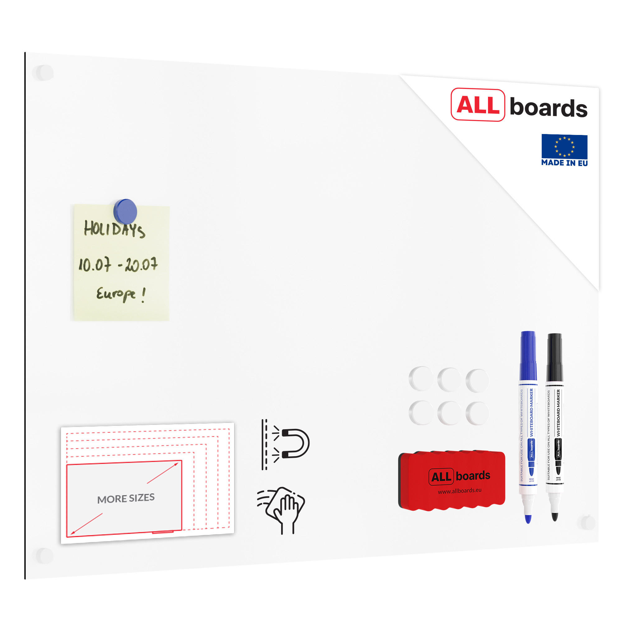 MAGNETPLATTE rahmenloses SLIMboard - Magnetisches trocken abwischbares Whiteboard 60x40 cm - Weiß, Metall (60/5/0.3cm) - ALLboards