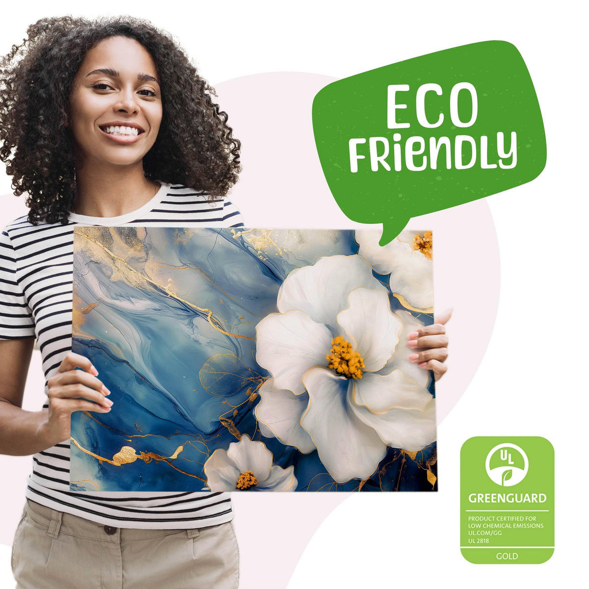 LEINWANDBILD Blumen Marmor Abstraktion Glamour 100cm x 70cm - Blau/Beige, Textil (100/70cm) - Muralo