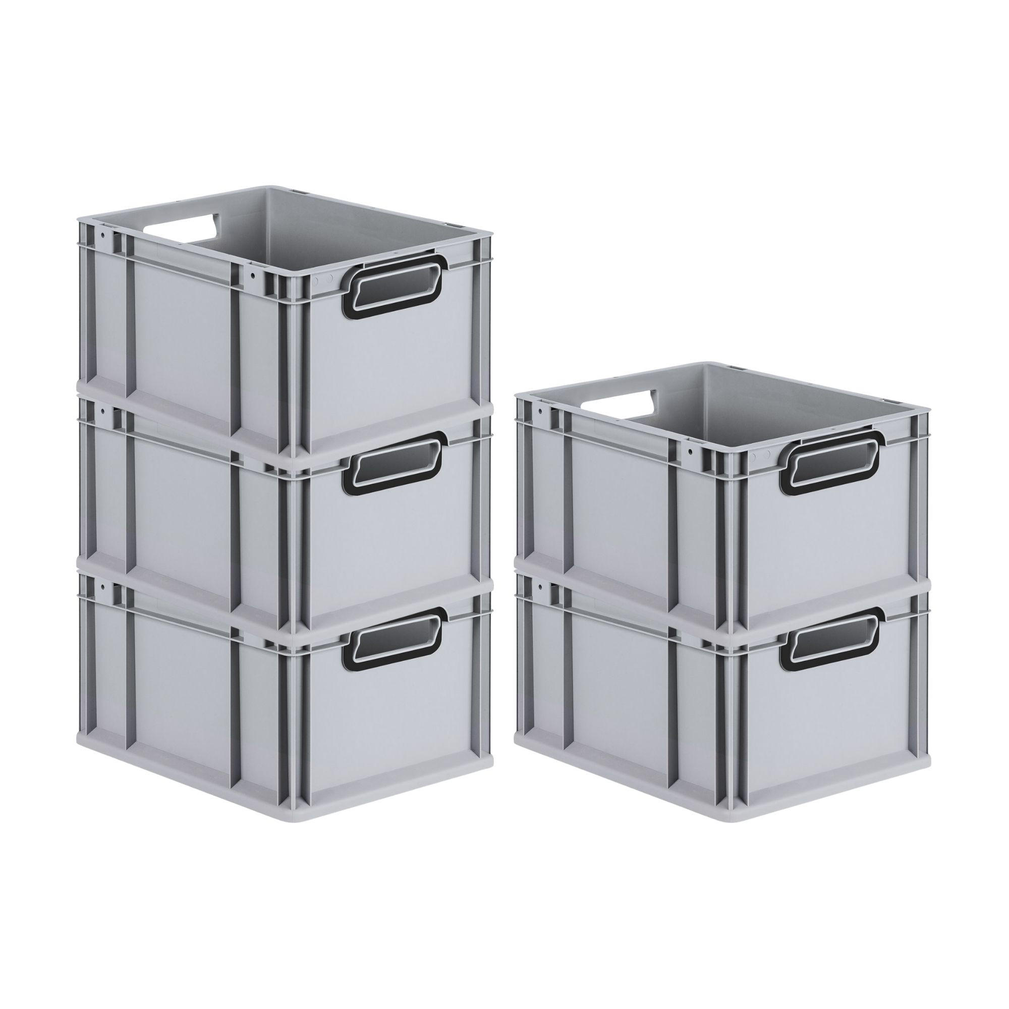 EUROBOX 5x NextGen Color 22x30x40 cm 20 Liter Griffe schwarz offen, Grau - Schwarz/Grau, Kunststoff (30/22/40cm) - PROREGAL