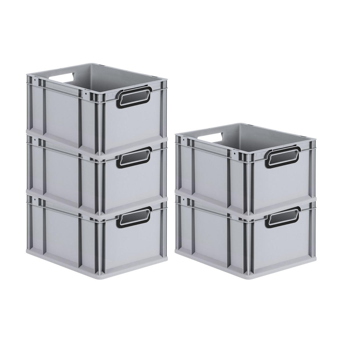 EUROBOX 5x NextGen Color 22x30x40 cm 20 Liter Griffe schwarz offen, Grau - Schwarz/Grau, Kunststoff (30/22/40cm) - PROREGAL