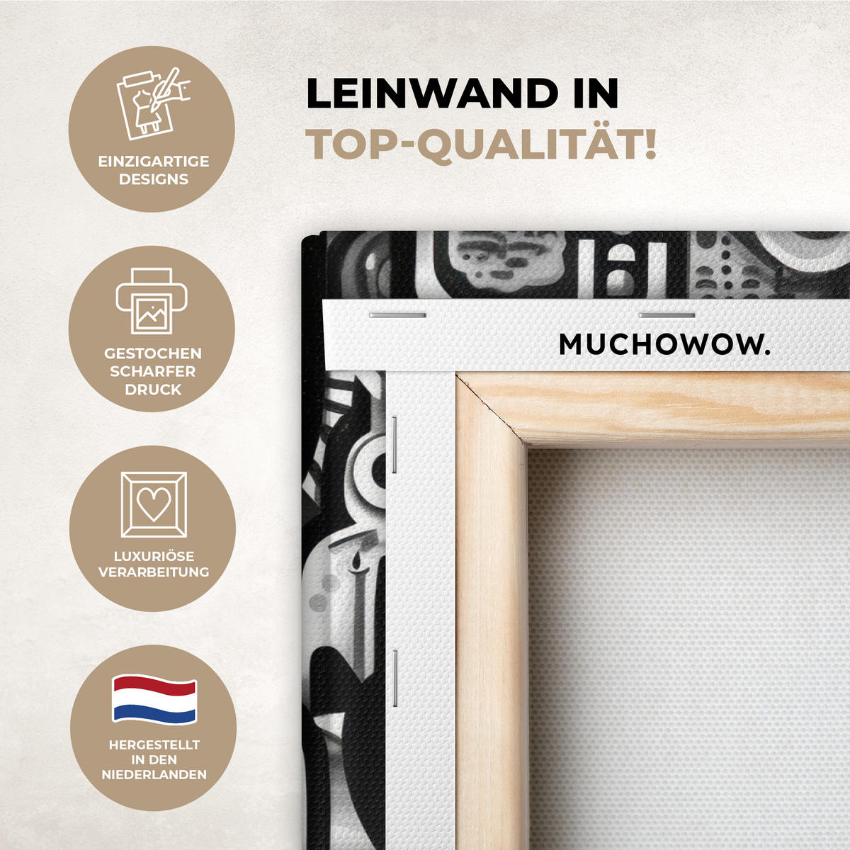 LEINWANDBILD Symbole - Abstrakt - Grafik - Schwarz Wanddeko 90x60 cm - Schwarz, Textil (90/60cm) - MuchoWow