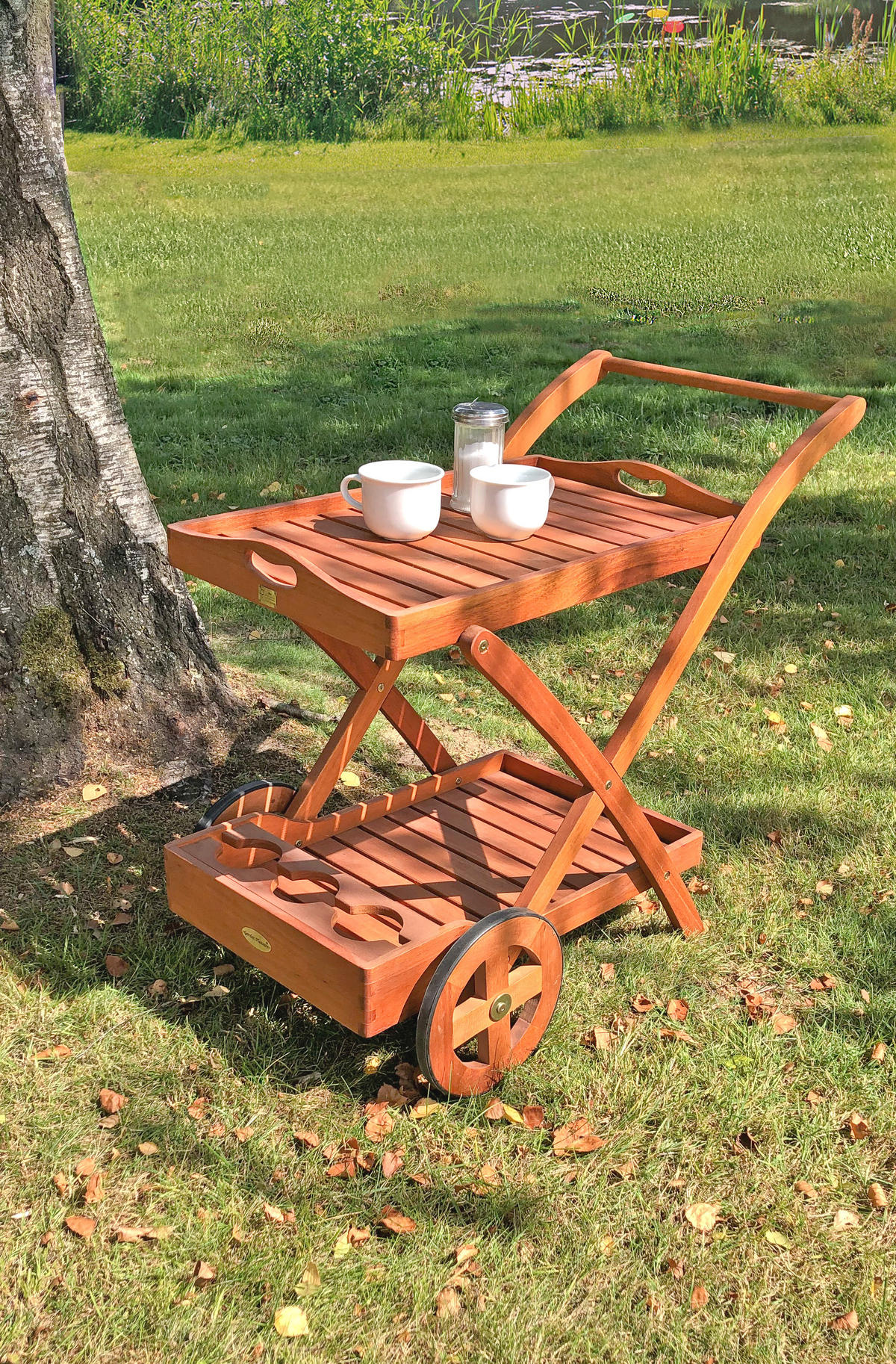 TEEWAGEN Renate 2 Etagen geölt Eukalyptus Natur 80x54x88cm - Hellbraun, Holz (54/80/88cm) - DELUKE