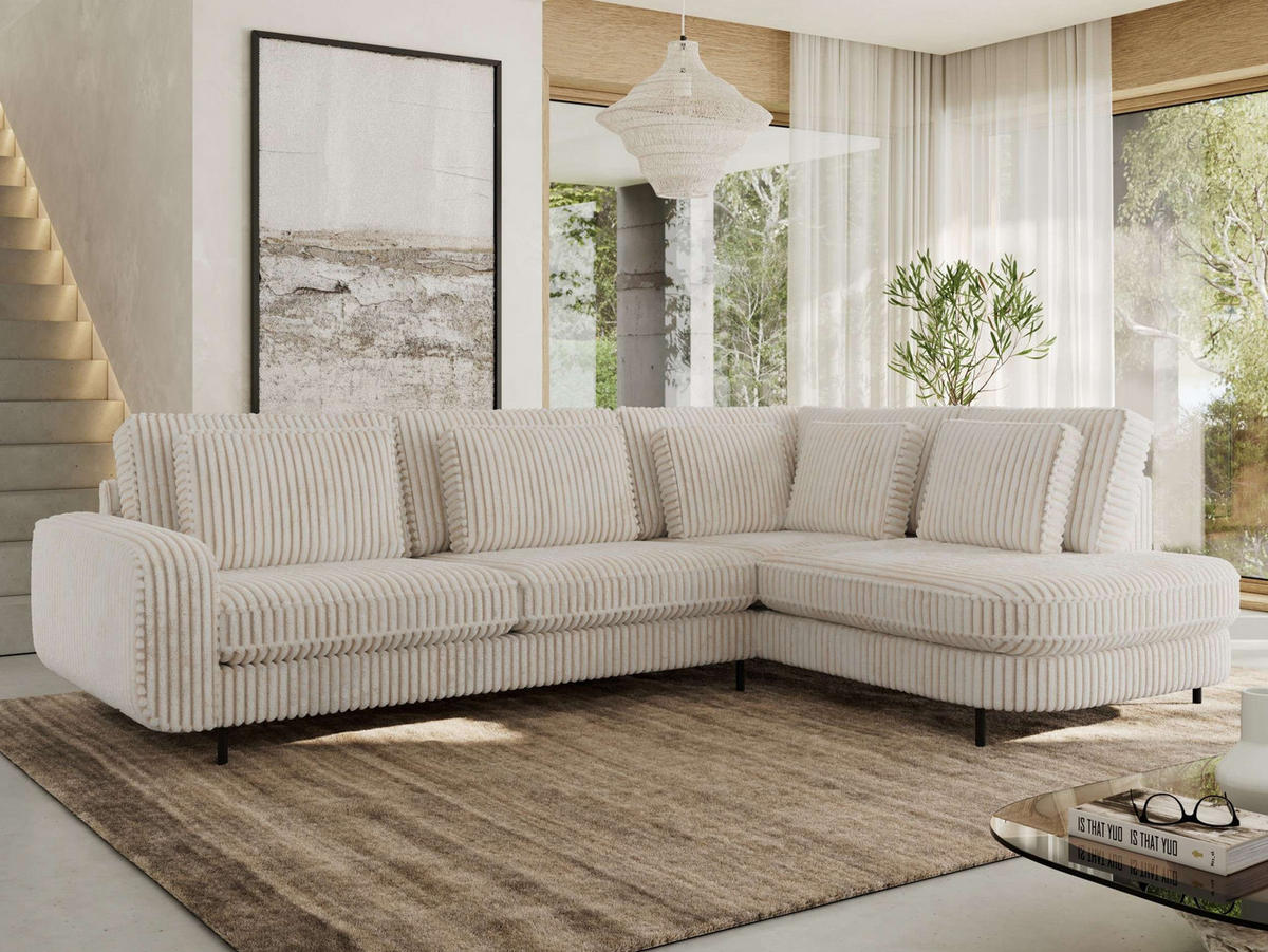 ROHOVÁ SEDAČKA CALENO L - Béžová Manšestr - Levá Strana - černá/béžová, kov/textil (317/225cm) - MKS