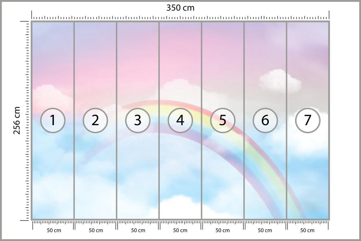 FOTOTAPETE für Schlafzimmer Regenbogen Rosa Himmel Wolken 350x256 - Blau/Gelb, Papier (350/256cm) - Muralo