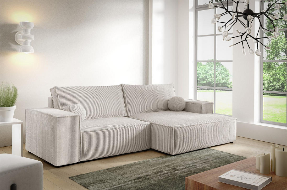 ECKSOFA Corunia Xs - Weiß, Holzwerkstoff/Textil (255/148cm) - Fun Möbel