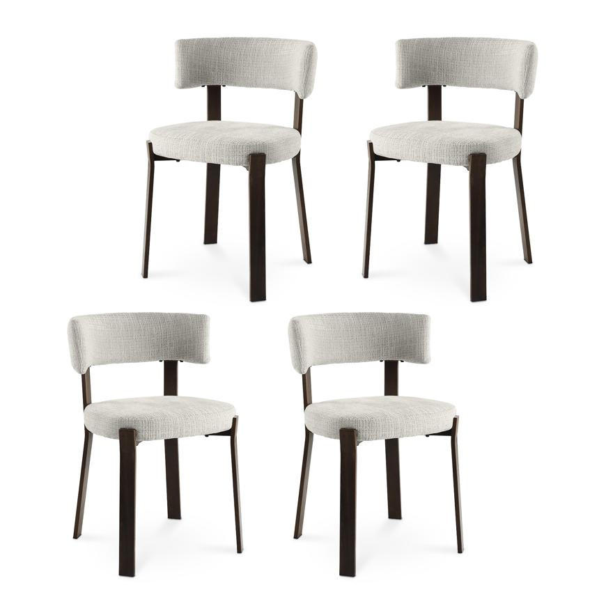 STÜHLE 4er-Set gepolstert im japanischen Stil mit beigem Chenille-Bezug und Beinen aus Metall in Walnussoptik - ZOE - Beige/Schwarz, Textil/Metall (52/77/43.5cm) - Sicaan