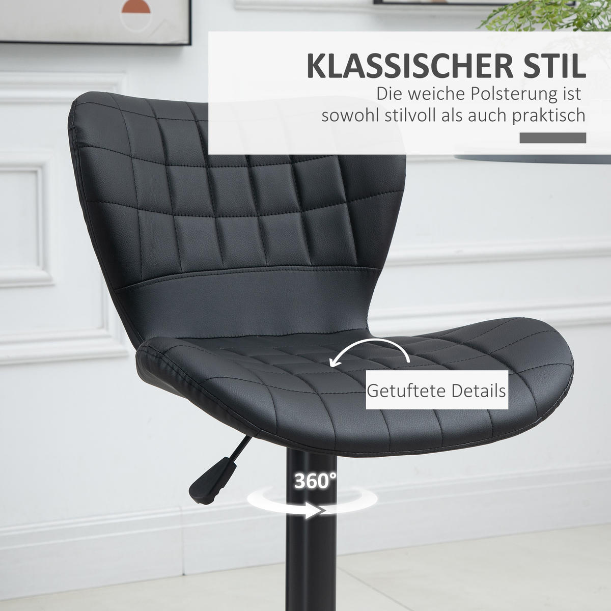 BARHOCKER, Kunstleder, Stahl, Schwarz - Schwarz, Kunststoff (51.5/109/47cm) - HOMCOM