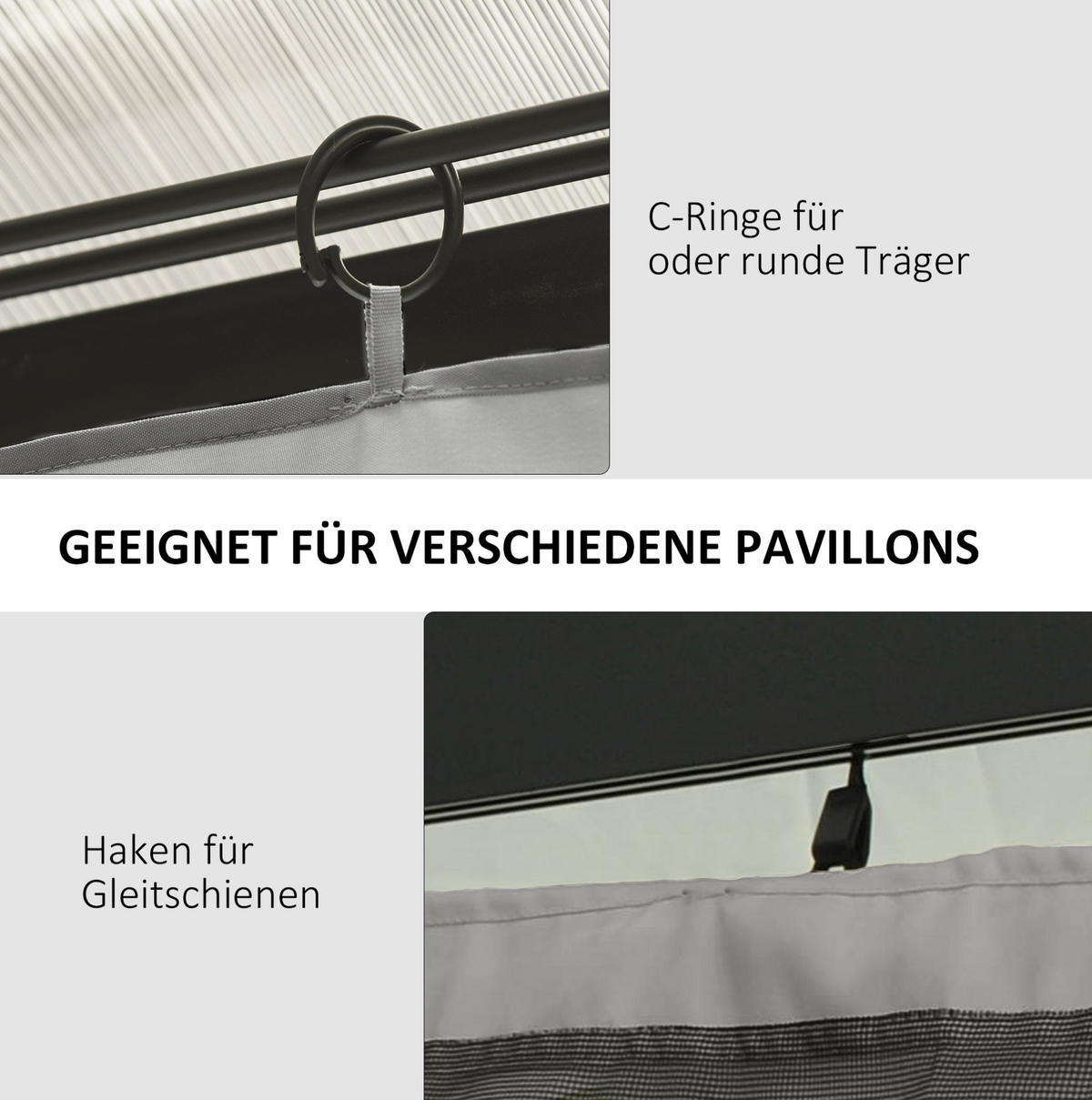 PAVILLON-SEITENWÄNDE 302/205 cm für 3x3 m Pavillons mit Reißverschluss und Haken, Polyester Hellgrau - Hellgrau, Textil (205/1/302cm) - Redom