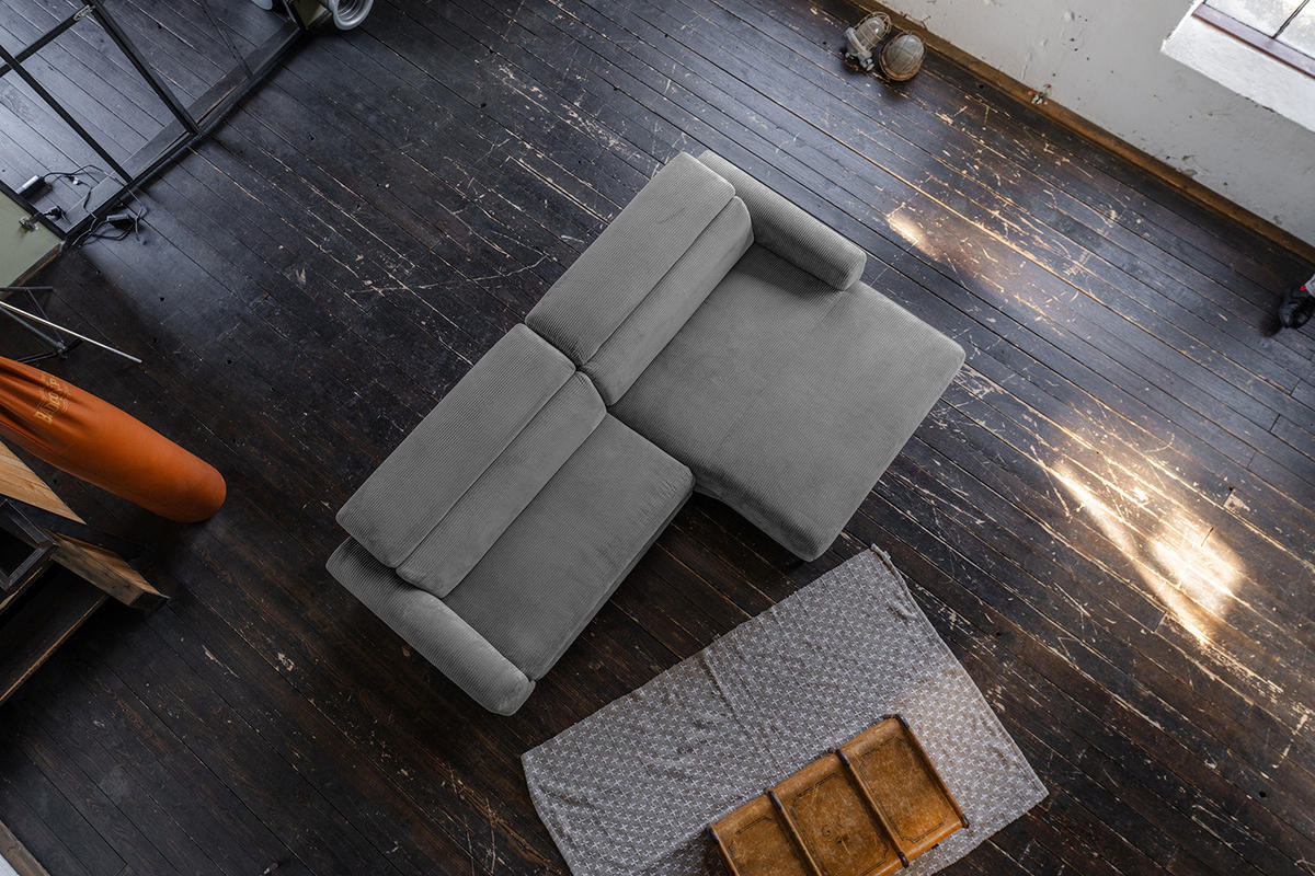 ECKSOFA LAISKA Grau Cord - Schwarz/Grau, Textil/Metall (282/177cm) - KAWOLA