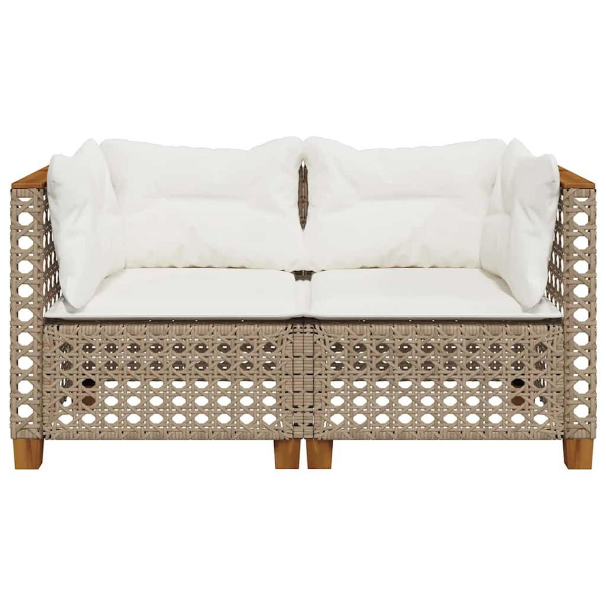 GARTEN-ECKSOFAS Mit Kissen 2 Stk. Beige Poly Rattan - Creme, Kunststoff (63.5/62/127cm) - vidaXL