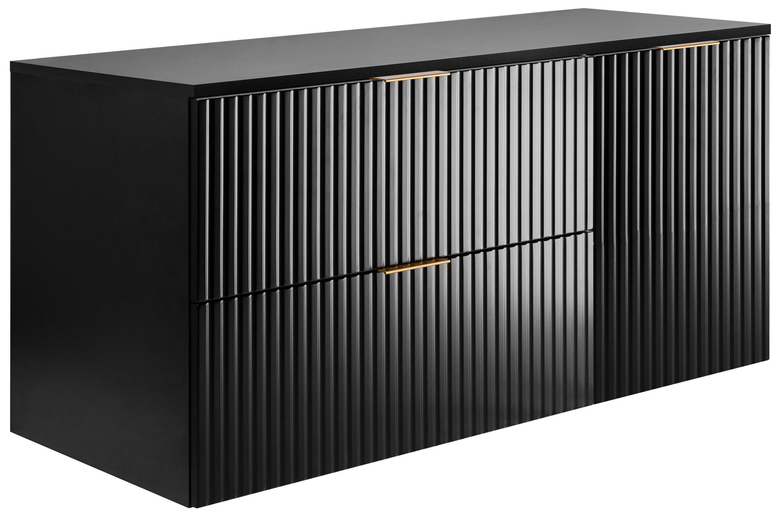 BADEZIMMER-SET, 57×46×120 cm, Schwarz, goldener Griff - Schwarz, Holzwerkstoff (120/57/46cm) - 3XE LIVING