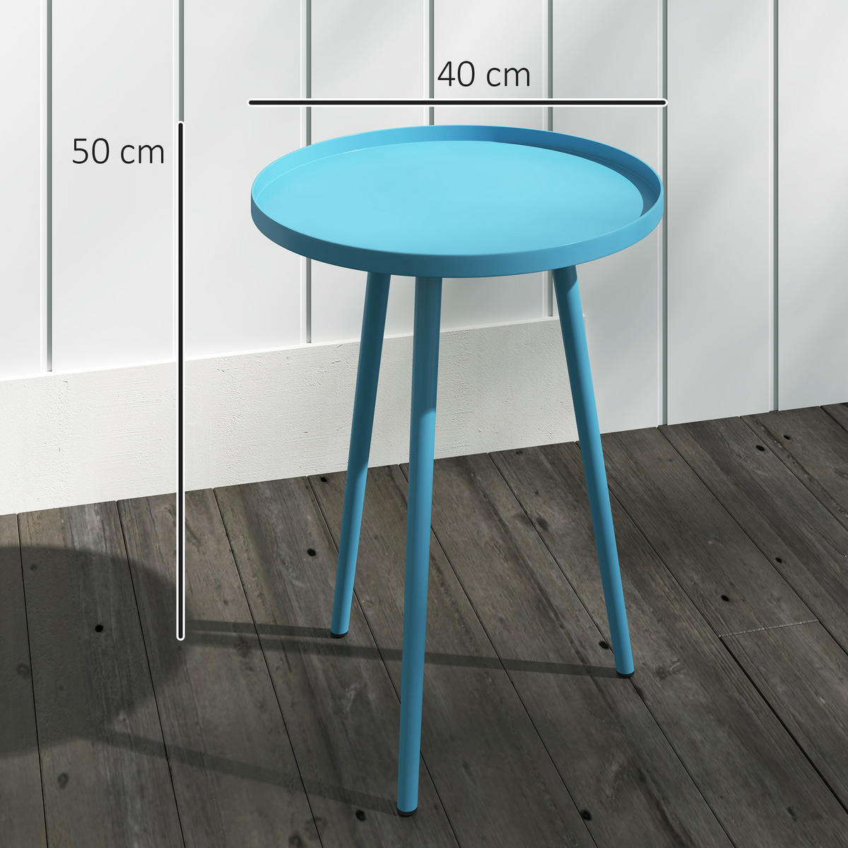 GARTENBEISTELLTISCH DE-14122 mit erhöhtem Rand Blau - Blau, Metall (40/40/50cm) - ComfortXL
