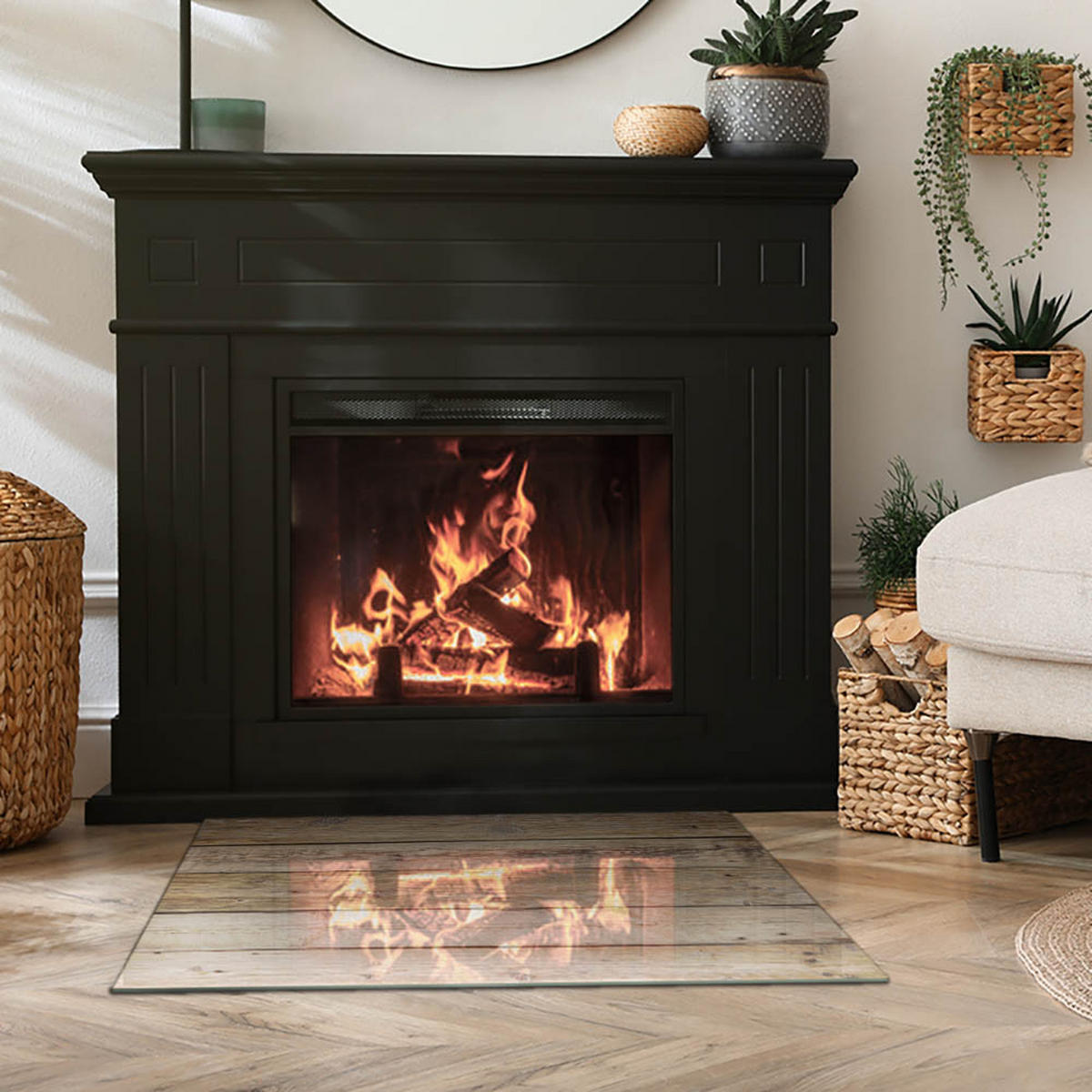 GLASPLATTE für Kamin 80x60 cm - Beige, Glas (80/60/0.4cm) - TULUP