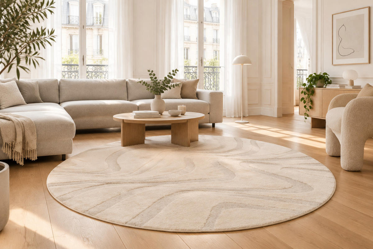 TEPPICH rund skandinavisches Häkelmotiv beige - Beige, Textil (160/160cm) - AFK Living