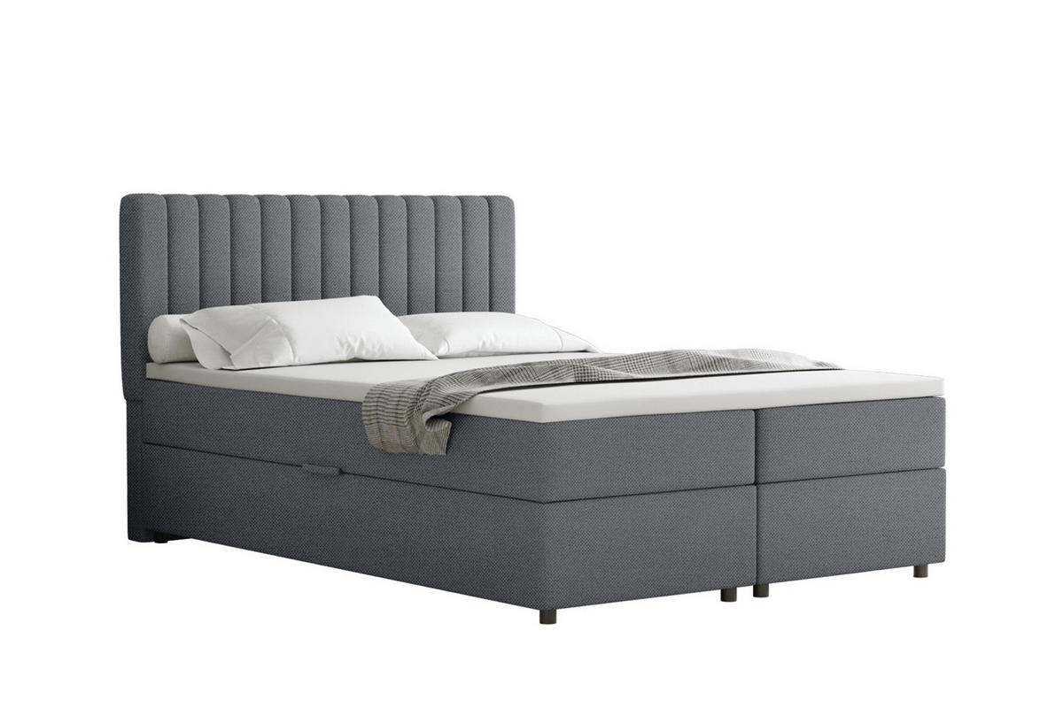 BOXBETT Everest grau 140 x 200 cm Doppelbett mit hochwertiger Bonell-Matratze und Topper - Dunkelgrau, Holz (140/200cm) - Panda Möbel