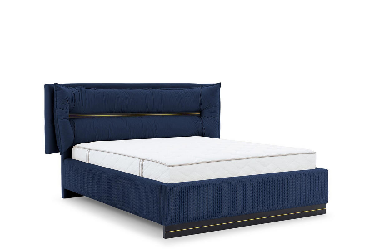 POLSTERBETT Hamilton Magic Velvet Set.1 - Dunkelblau, Holzwerkstoff/Textil (180/200cm) - Fun Möbel