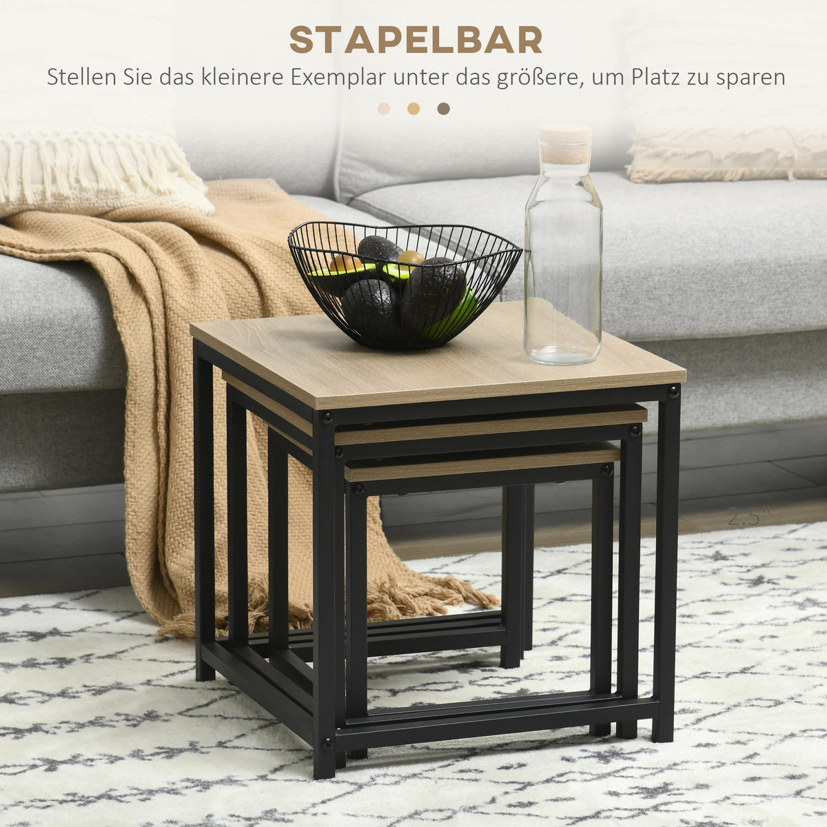 COUCHTISCH-SET eckig, Spanplatte, Naturholz - Naturfarben, Holzwerkstoff/Metall (45/45/44cm) - HOMCOM