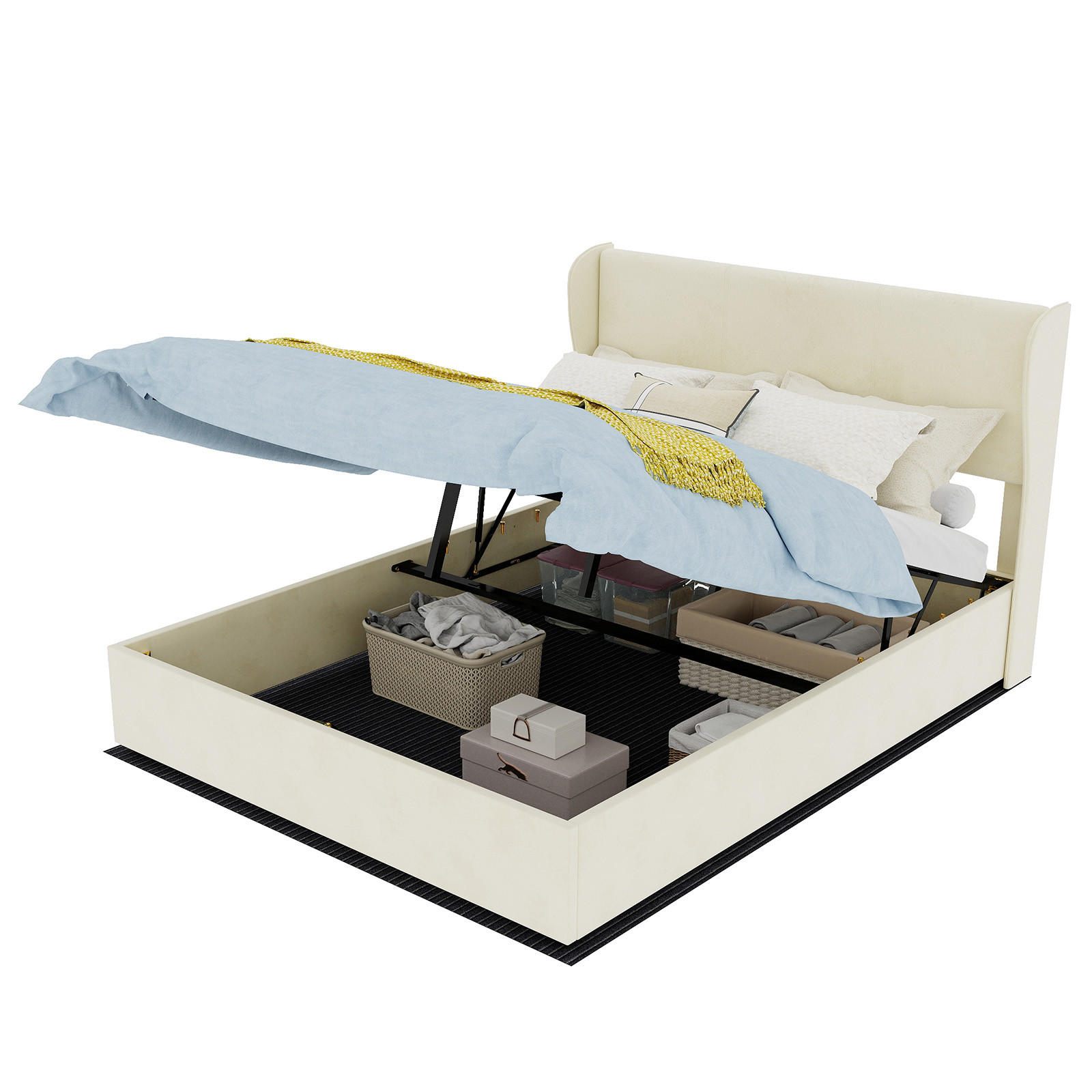 STAURAUMBETT 140/200 cm DE-32993 mit Gaslift-Stauraum und Matratze Beige - Beige, Metall (140/200cm) - ComfortXL