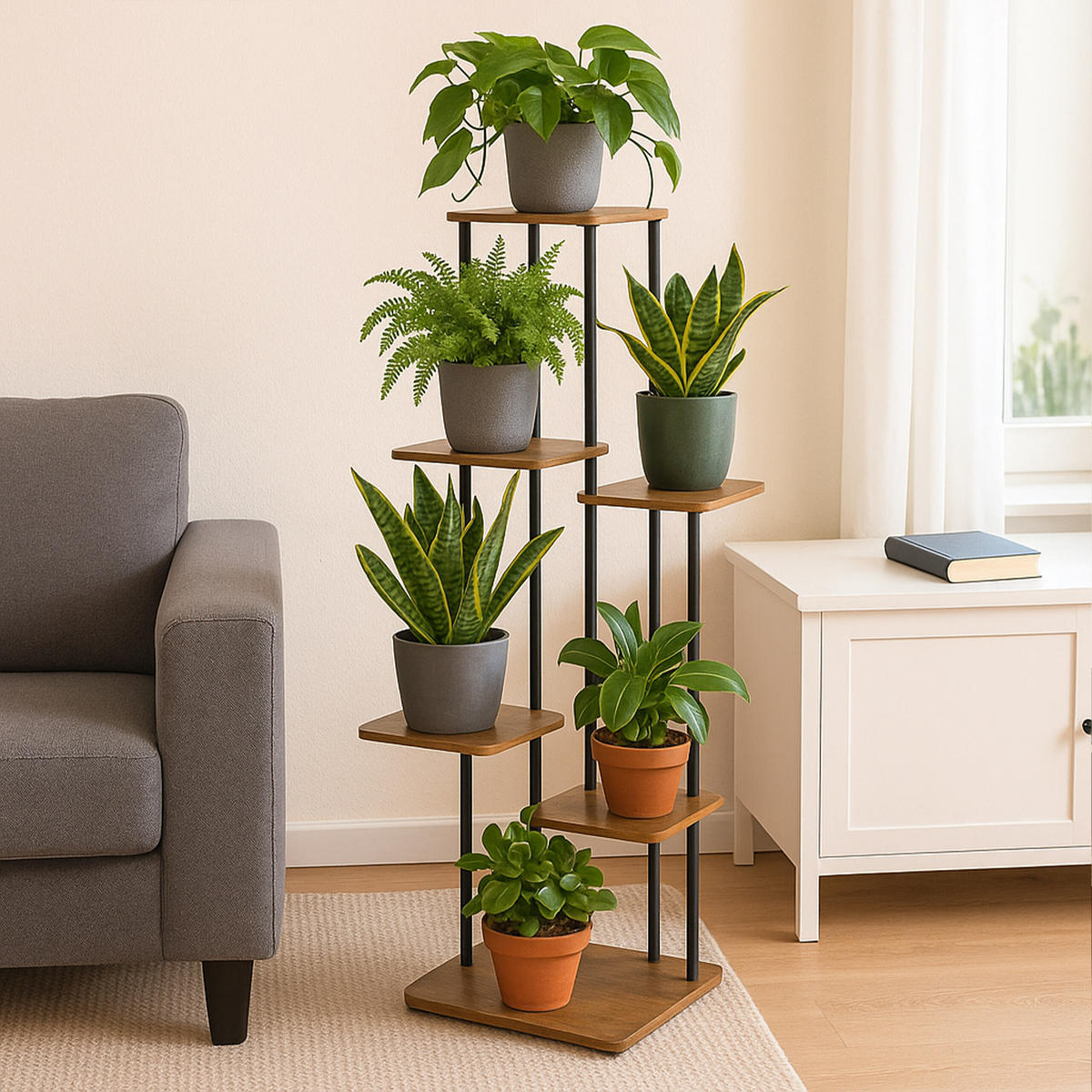 PFLANZENREGAL - Multicolor, Holzwerkstoff/Metall (58/107/58cm) - Relaxdays