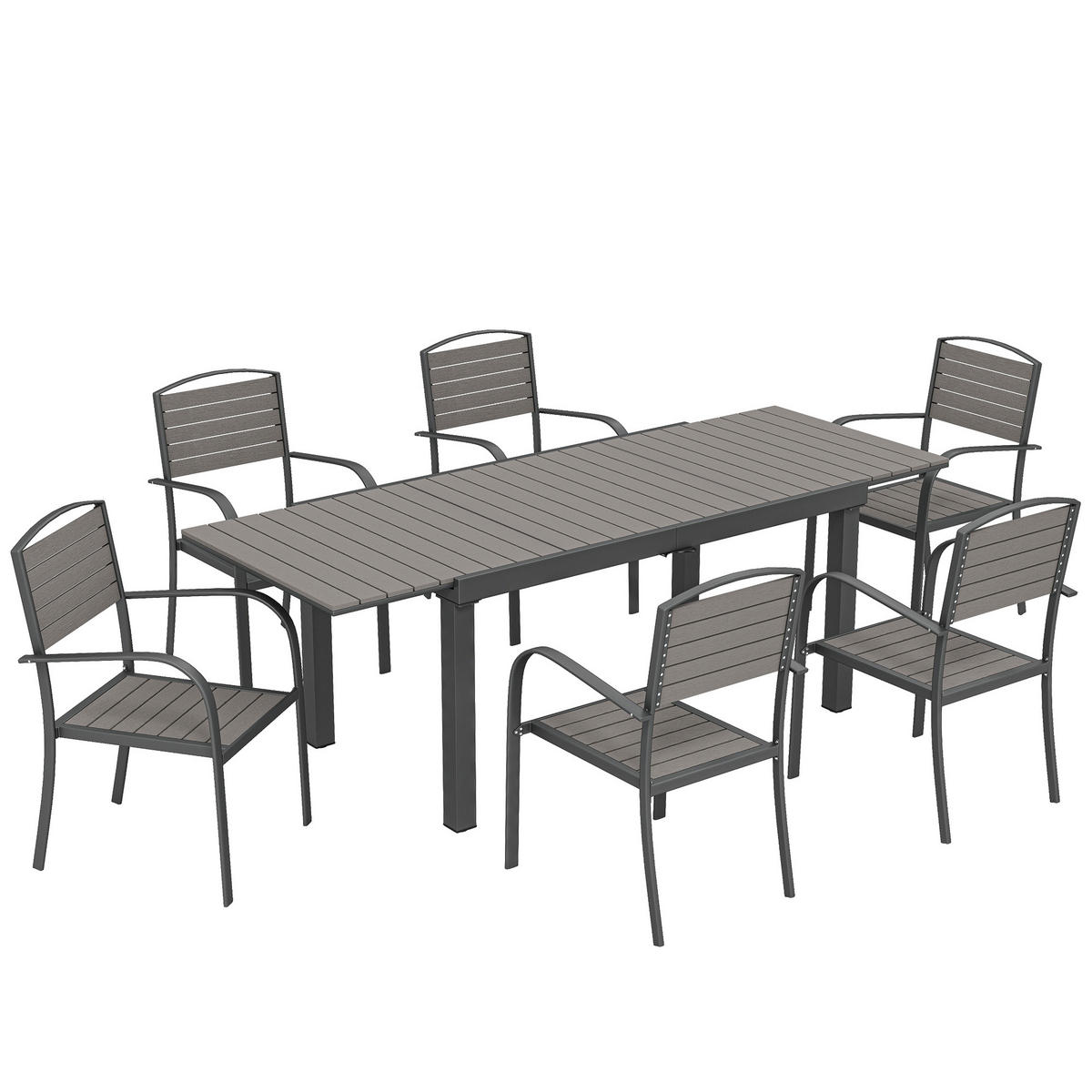 OUTDOOR-ESSGRUPPE 7er Set Aluminium WPC Grau - Dunkelgrau/Grau, Kunststoff/Metall - Outsunny