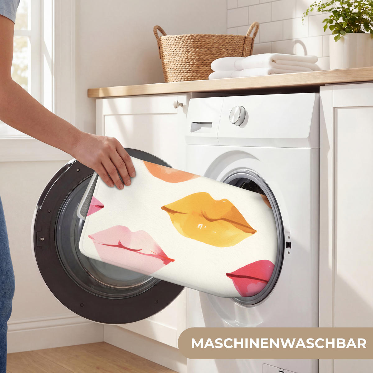 KOUPELNOVÁ PŘEDLOŽKA Rty - barevné - lesklé 80x50 cm - růžová, textil/plast (80/50cm) - OnlyWow