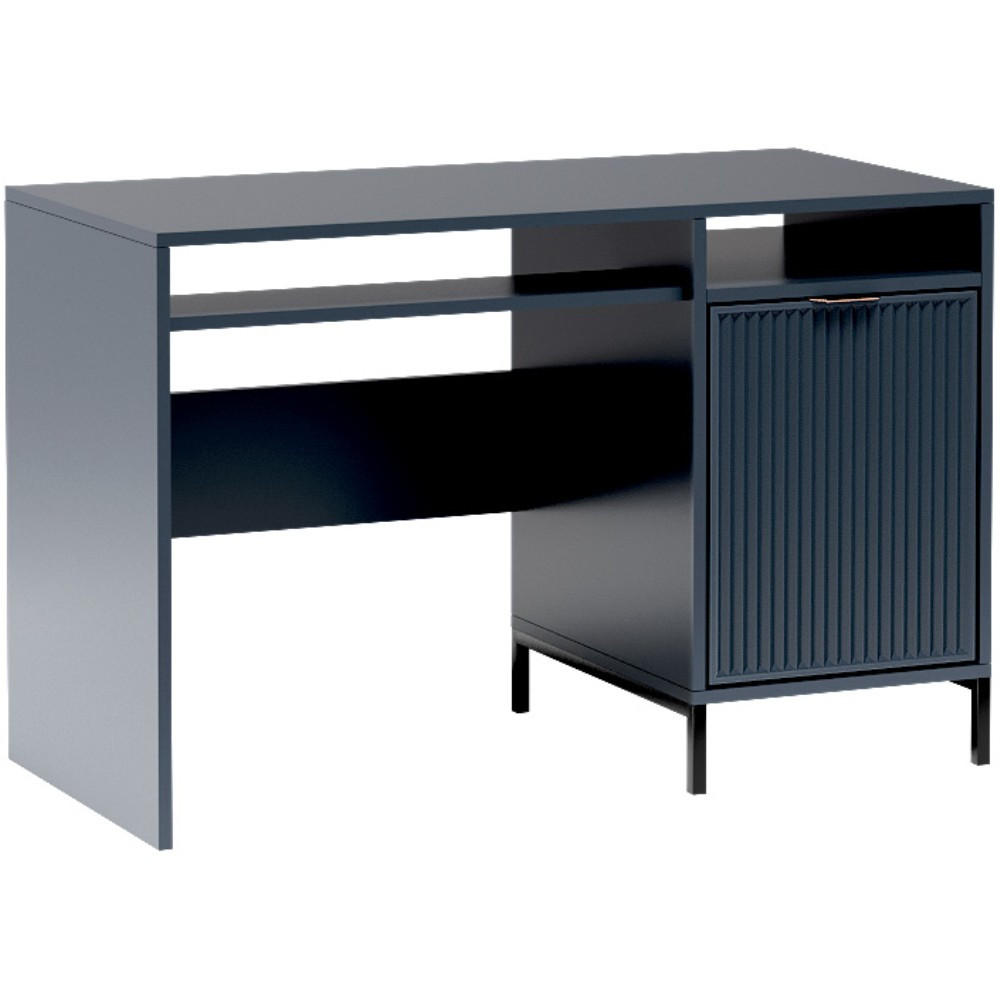 SCHREIBTISCH Linna mit ein Tür dunkelblau 120 cm - Schwarz/Dunkelblau, Holzwerkstoff/Metall (58/120/78cm) - Beautysofa