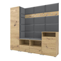 GARDEROBE NELA X 200 cm (Modulare Flurmöbel Artisan Eiche mit Sitzpolster Dunkelgrau 15 Schrank + Sidelboard) - Dunkelgrau/Silberfarben, Holz/Holzwerkstoff (200/187/40cm) - Ravio