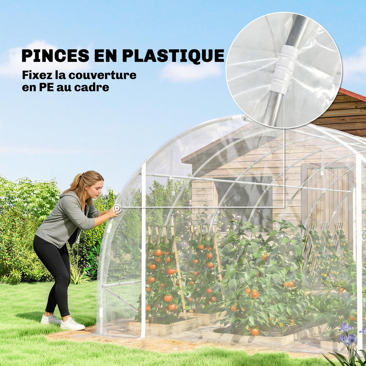GEWÄCHSHAUS DE-12061 mit 2 Rolltüren & PE-Bache 150 g/m² Transparent - Transparent, Metall (296/199/597cm) - ComfortXL