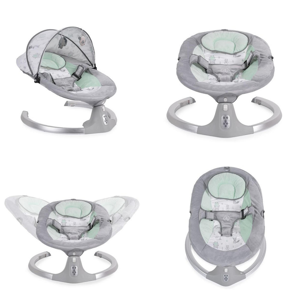 BABYWIPPE Ari grün Bluetooth, 5 Schaukelgeschwindigkeiten, Moskitonetz, 3-Punkt-Gurt - Grün, Metall - Cangaroo