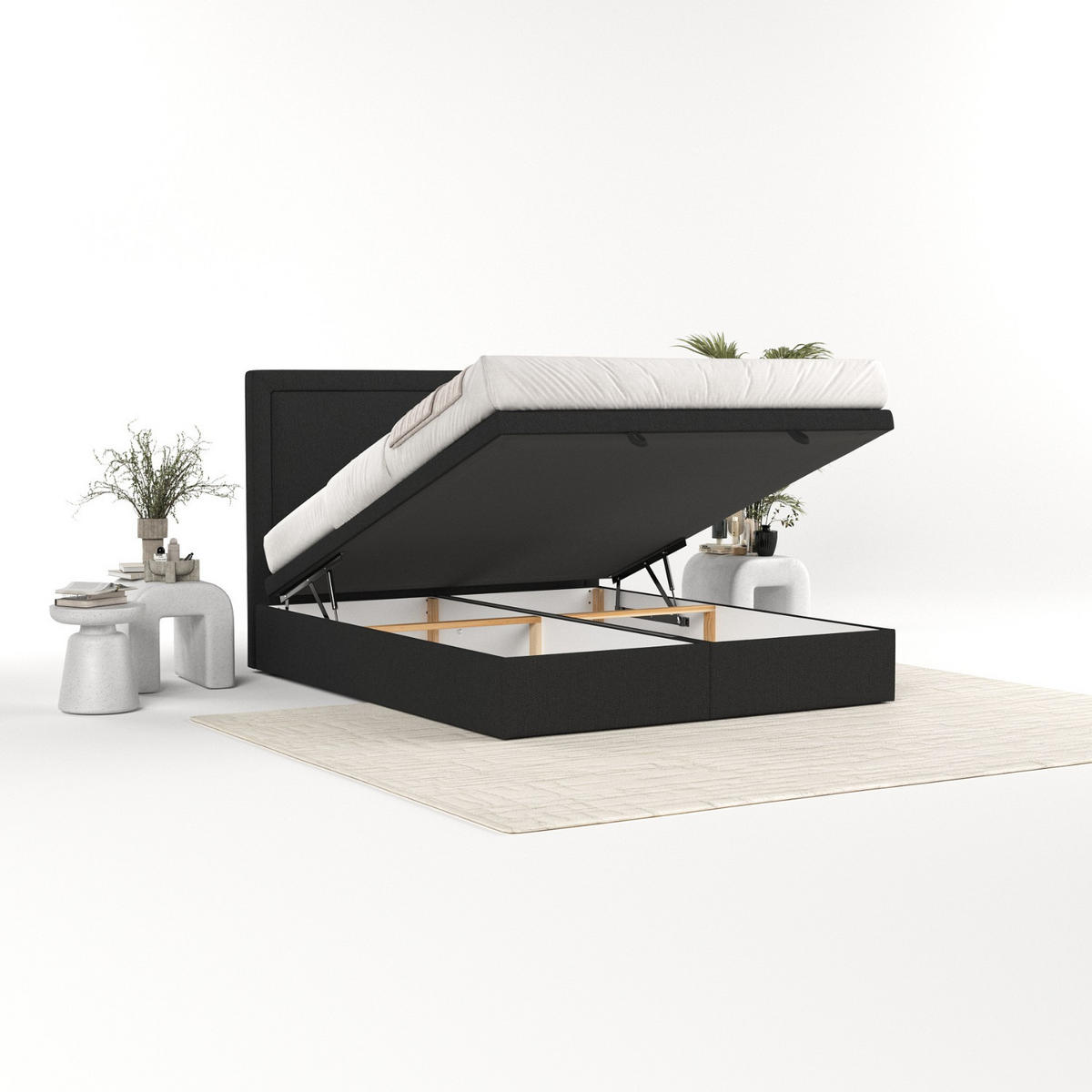 POLSTERBETT Salma mit Stauraum 120/200 cm Schwarz im Megan Stoff - Schwarz, Holz/Holzwerkstoff (120/200cm) - AltaBeds