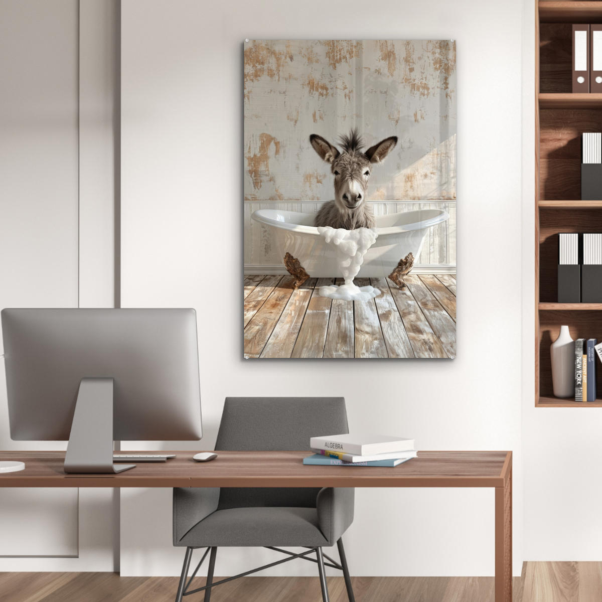 ACRYLGLASBILD Esel - Tiere - Badewanne - Schaumstoff 60x90 cm - Weiß, Glas (60/90cm) - MuchoWow