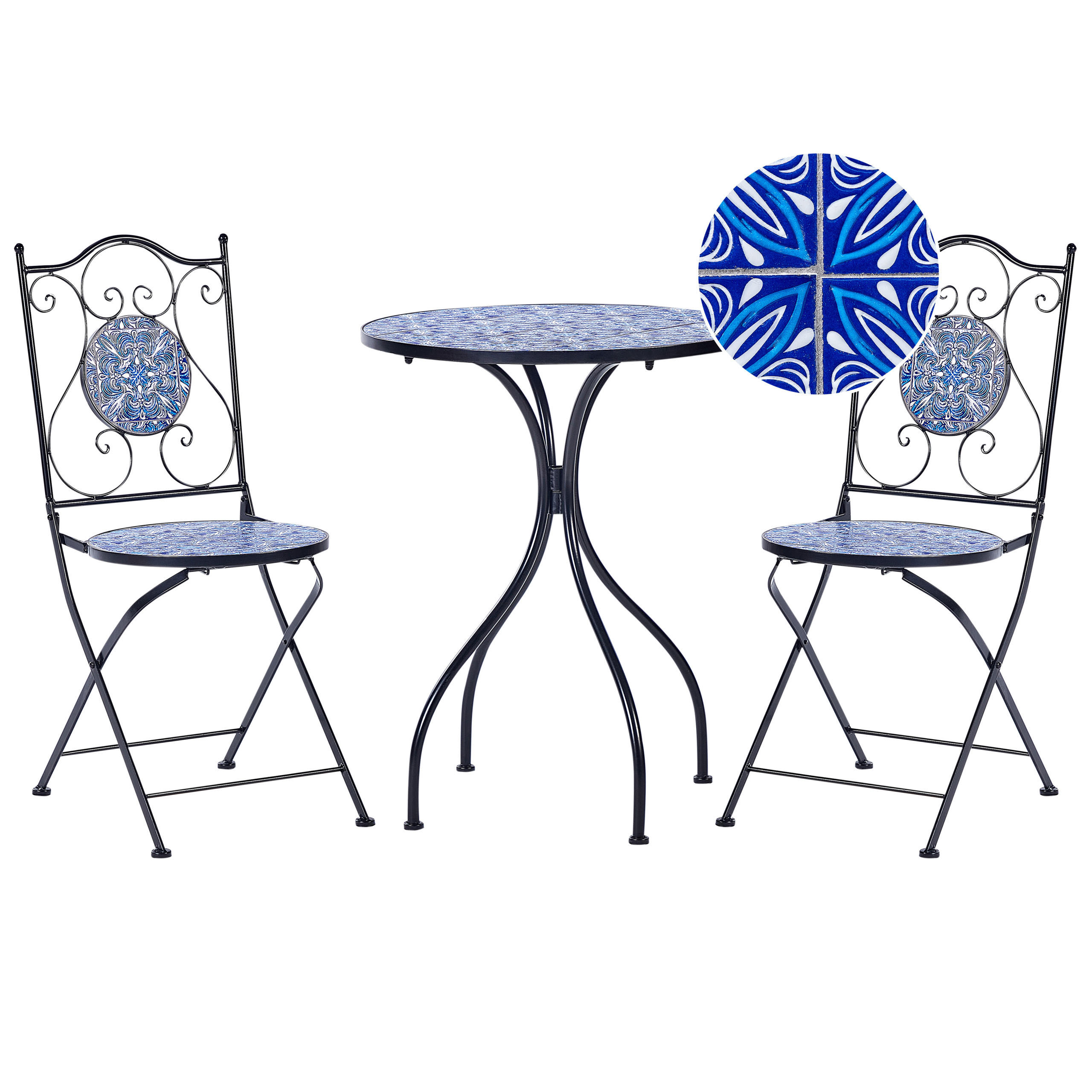 BALKONSET 2-Sitzer schwarz Cigliano - Blau/Schwarz, Metall - Beliani