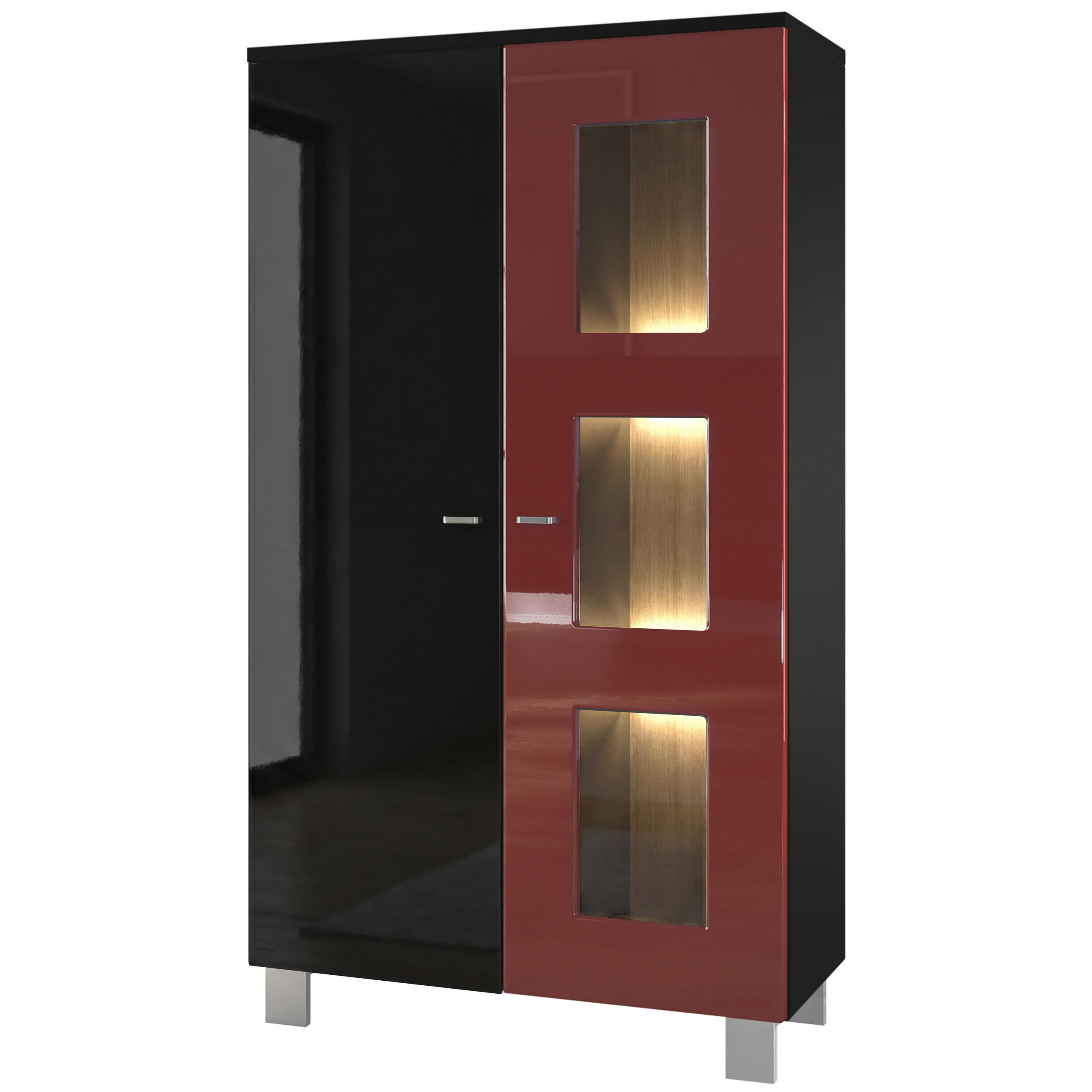 VITRINE Denjo Tür in Bordeaux Hochglanz - Bordeaux, Holzwerkstoff (71/129/35cm) - Vladon