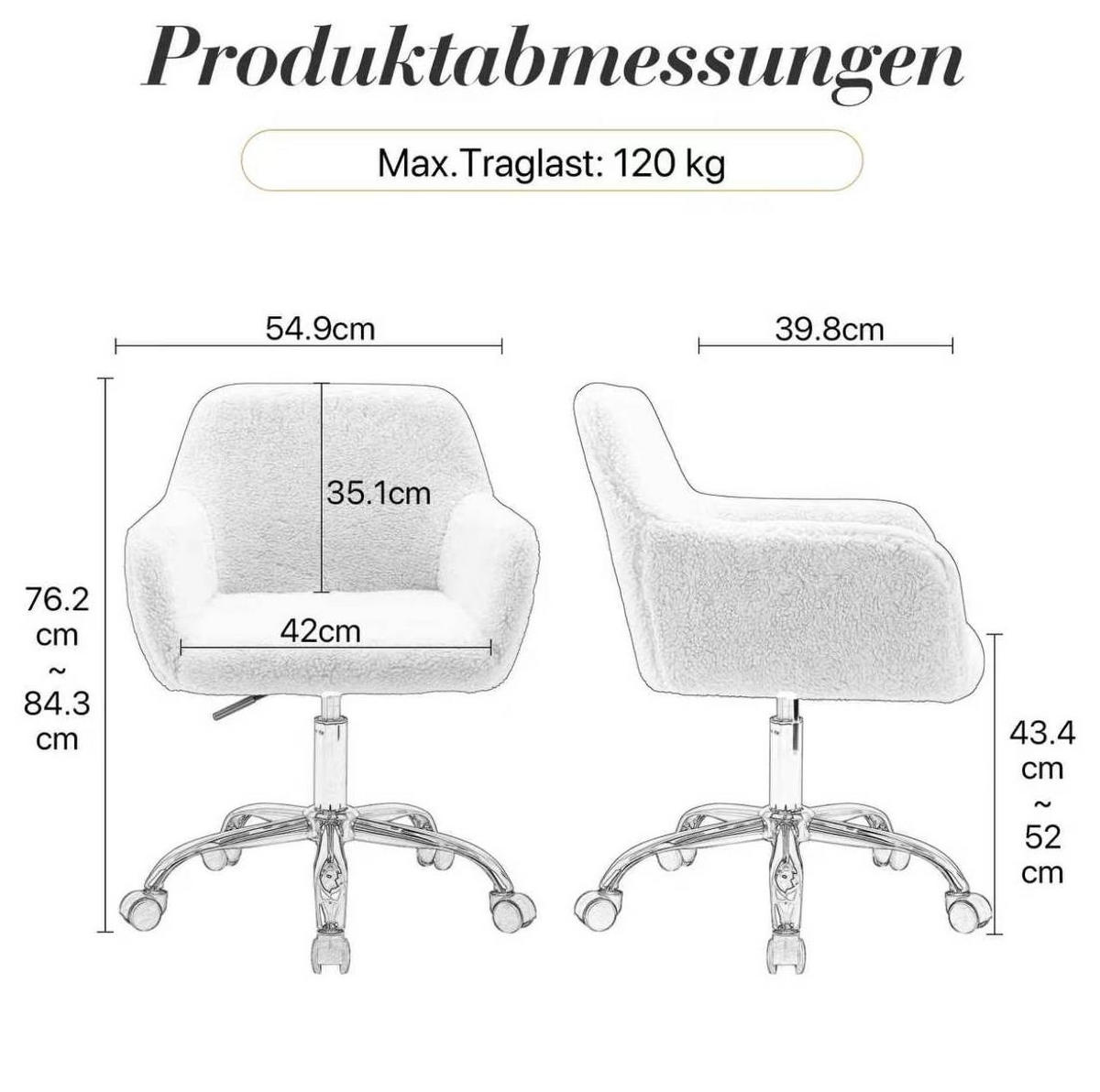 BÜROSTUHL in Hellrosa 53x53x55 cm mit Kunstpelzbezug, höhenverstellbar und drehbar - Pink, Kunststoff (53/55/53cm) - IVMEU