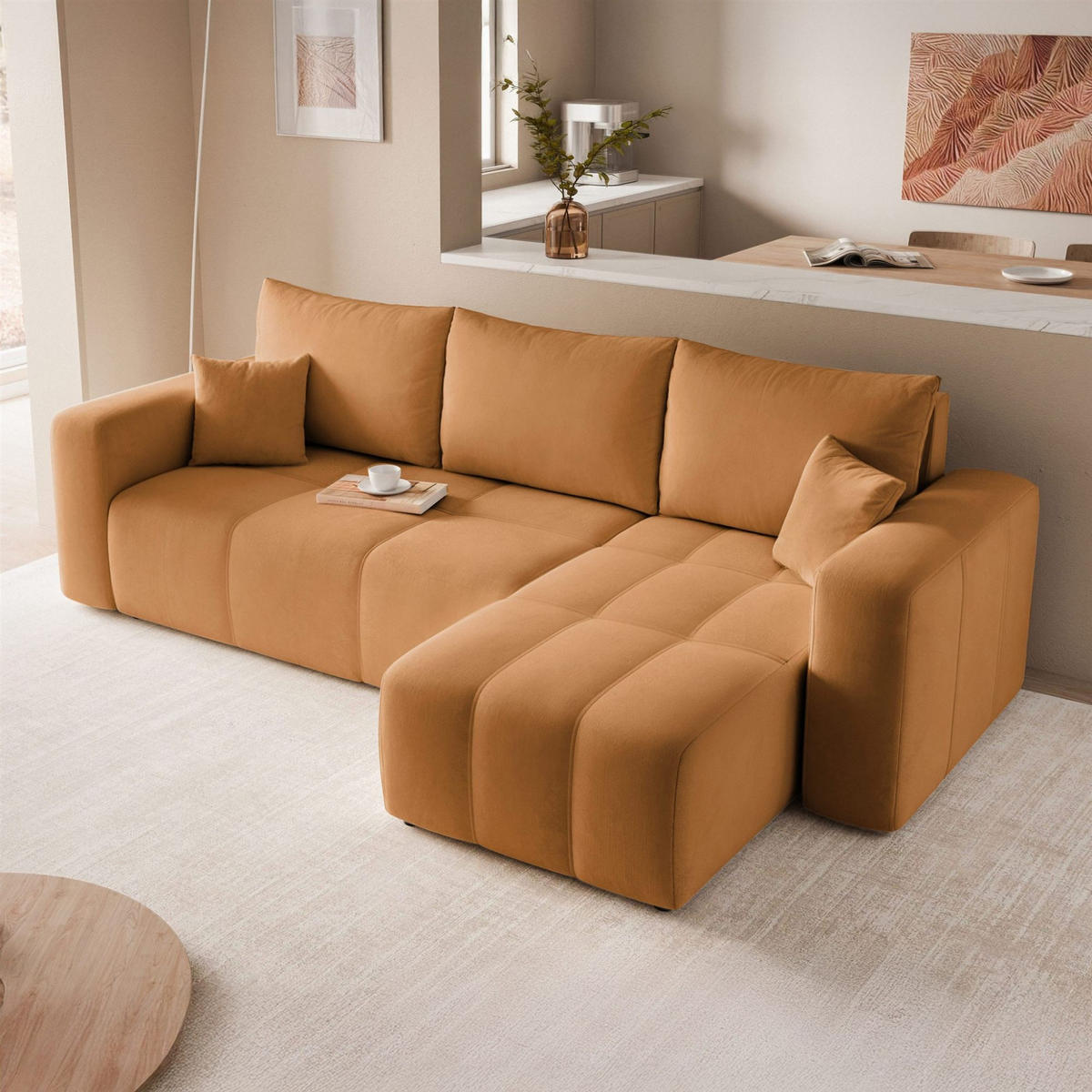 ECKSOFA Leros Mit Schlaffunktion - Orange, Holzwerkstoff/Textil (145/248cm) - Fun Möbel