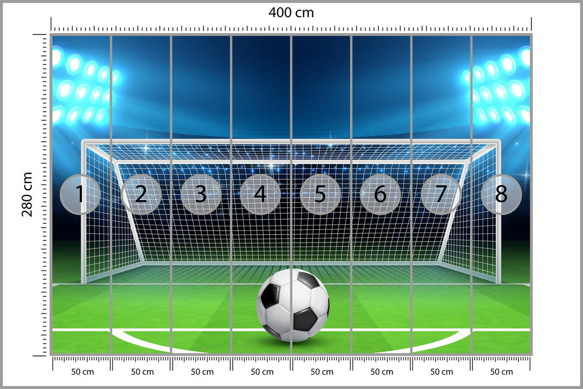 FOTOTAPETE für Jugendzimmer Elfmeter Schuss Linie Fußball 400x280 - Blau/Schwarz, Papier (400/280cm) - Muralo