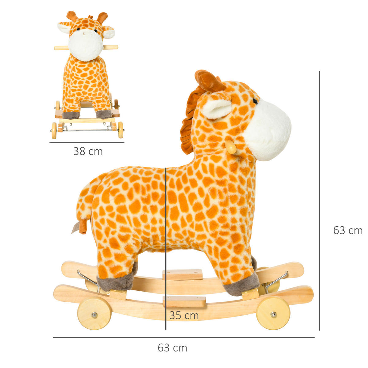 KINDER SCHAUKELTIER, Gelb, Plüsch+ Pappel - Gelb, Holz (38/63/63cm) - HOMCOM