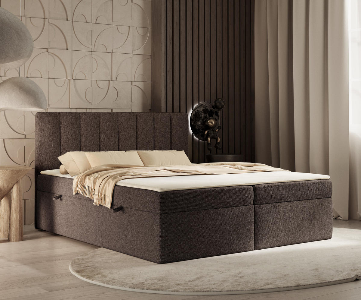 BOXBETT Novento Braun 180/200 cm mit Matratze und Topper - Schwarz/Braun, Holz/Holzwerkstoff (180/200cm) - Maison de Reve