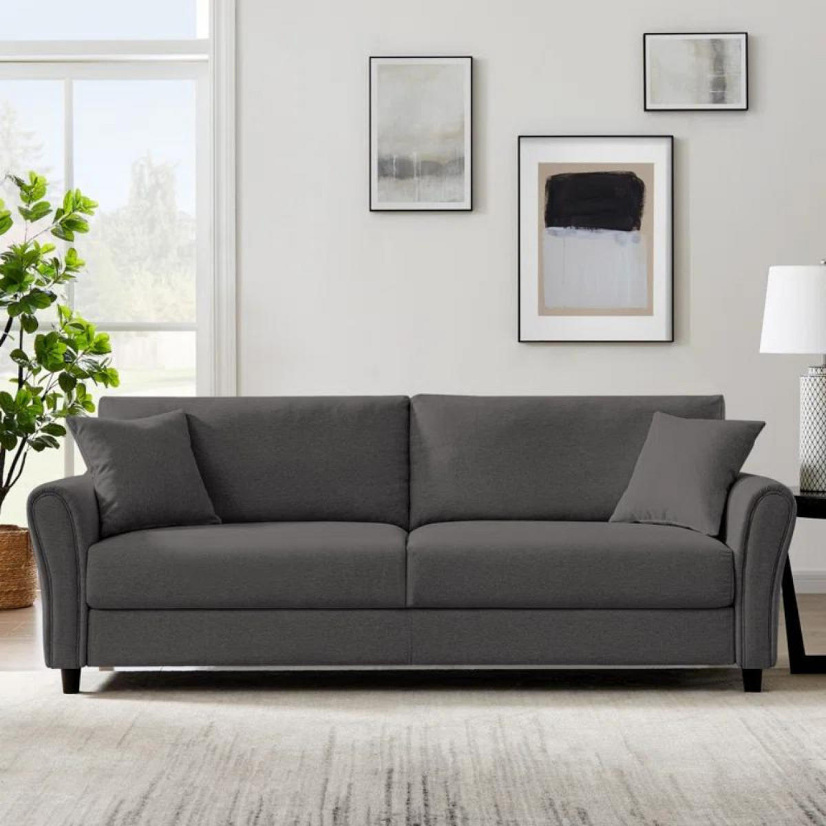 SOFA lucerne grau 4-sitzer stoff - Grau, Holz (212/87/78cm) - Concept Usine