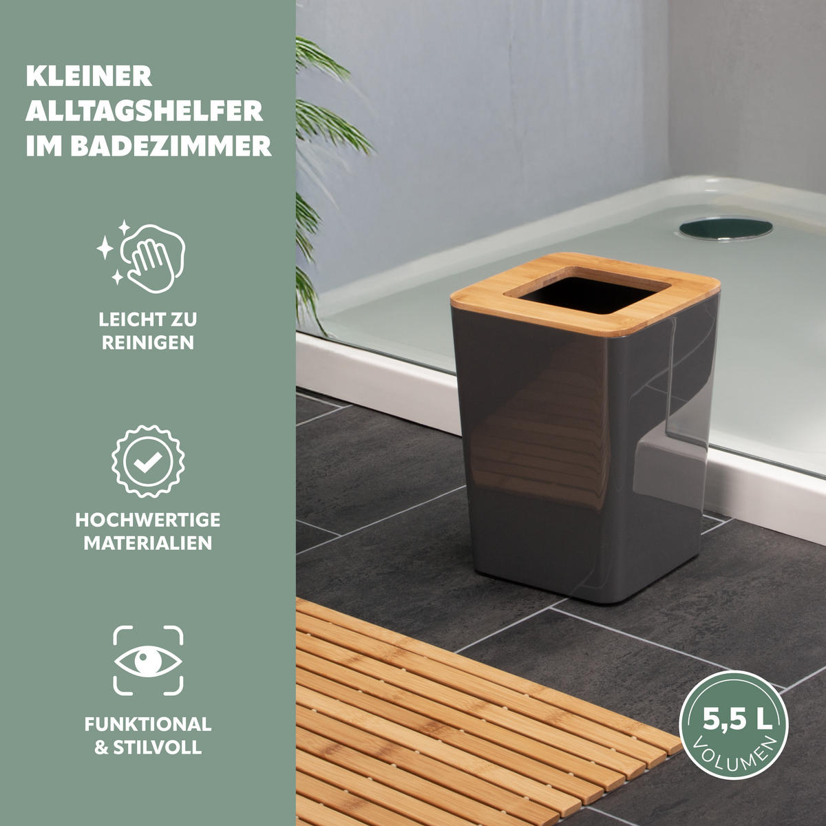 BADEZIMMER-SET CALVI, grau - Grau, Kunststoff (18/25/18cm) - bremermann