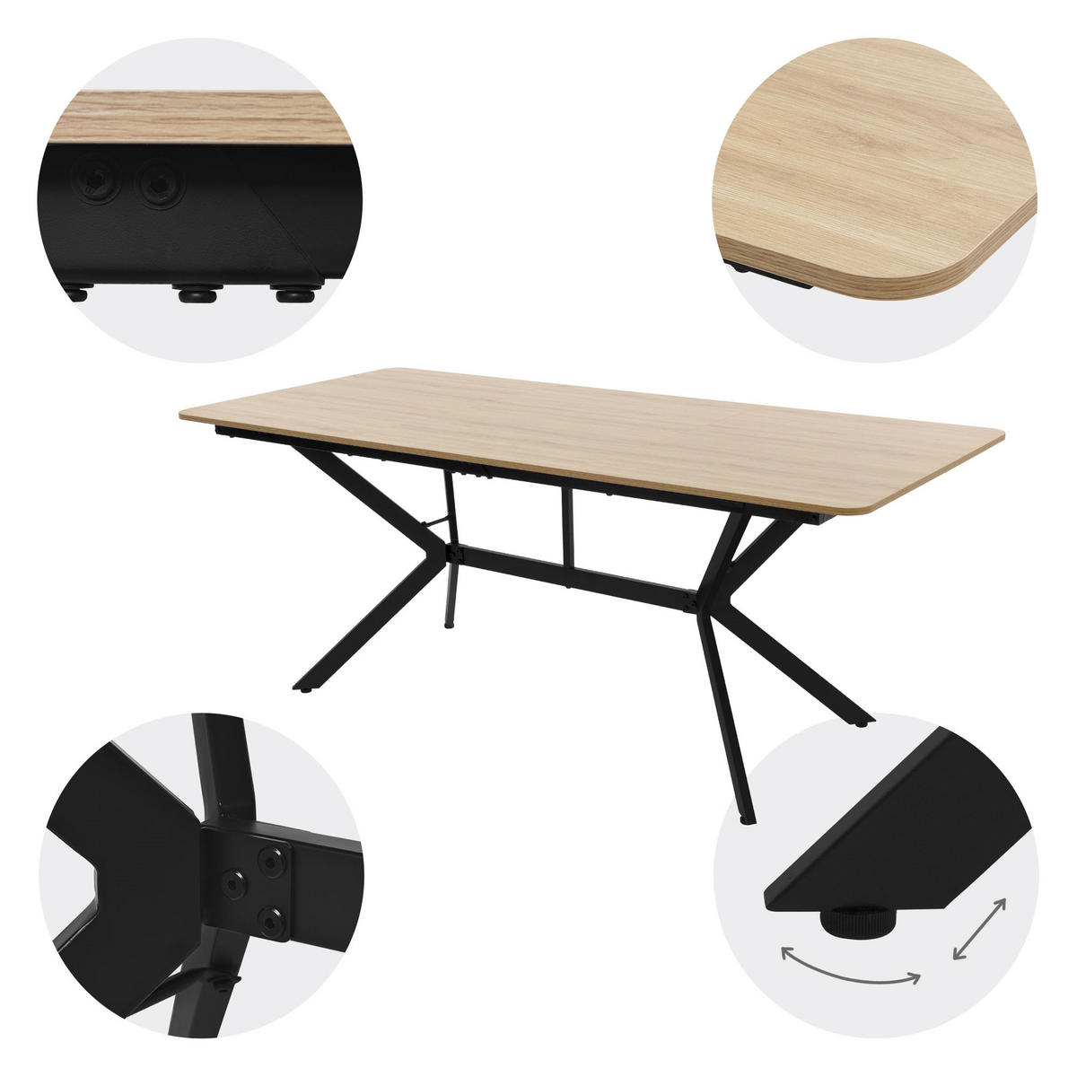 ESSTISCH aus MDF Hellbraun mit Stahlgestell Rechteckiger für 6 Personen - Hellbraun, Holzwerkstoff (180/80/75cm) - ML-DESIGN