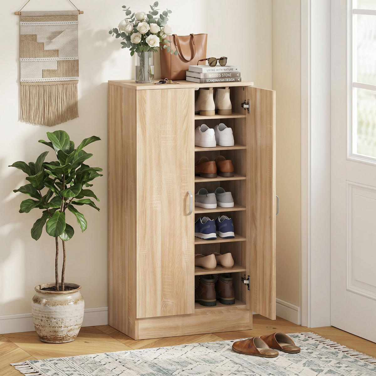 SCHUHSCHRANK Naturfarben 35.0/55.0/108.0 cm - Naturfarben, Holzwerkstoff (55/108/35cm)