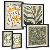 BILDER SET 5er Set - 50x50 cm & 20x30 cm & 40x60 cm Schwarzer Rahmen - Pflanzenmuster, Boho-Dekorationen - Schwarz, Kunststoff (40/60cm) - TULUP