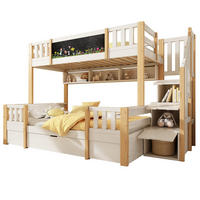 ETAGENBETT aus Massivholz 90x200/140x200 cm Weiß/Natur mit Leiterschrank, Schubladen und Kreidetafel - Weiß, Holzwerkstoff (90/200cm) - IVMEU