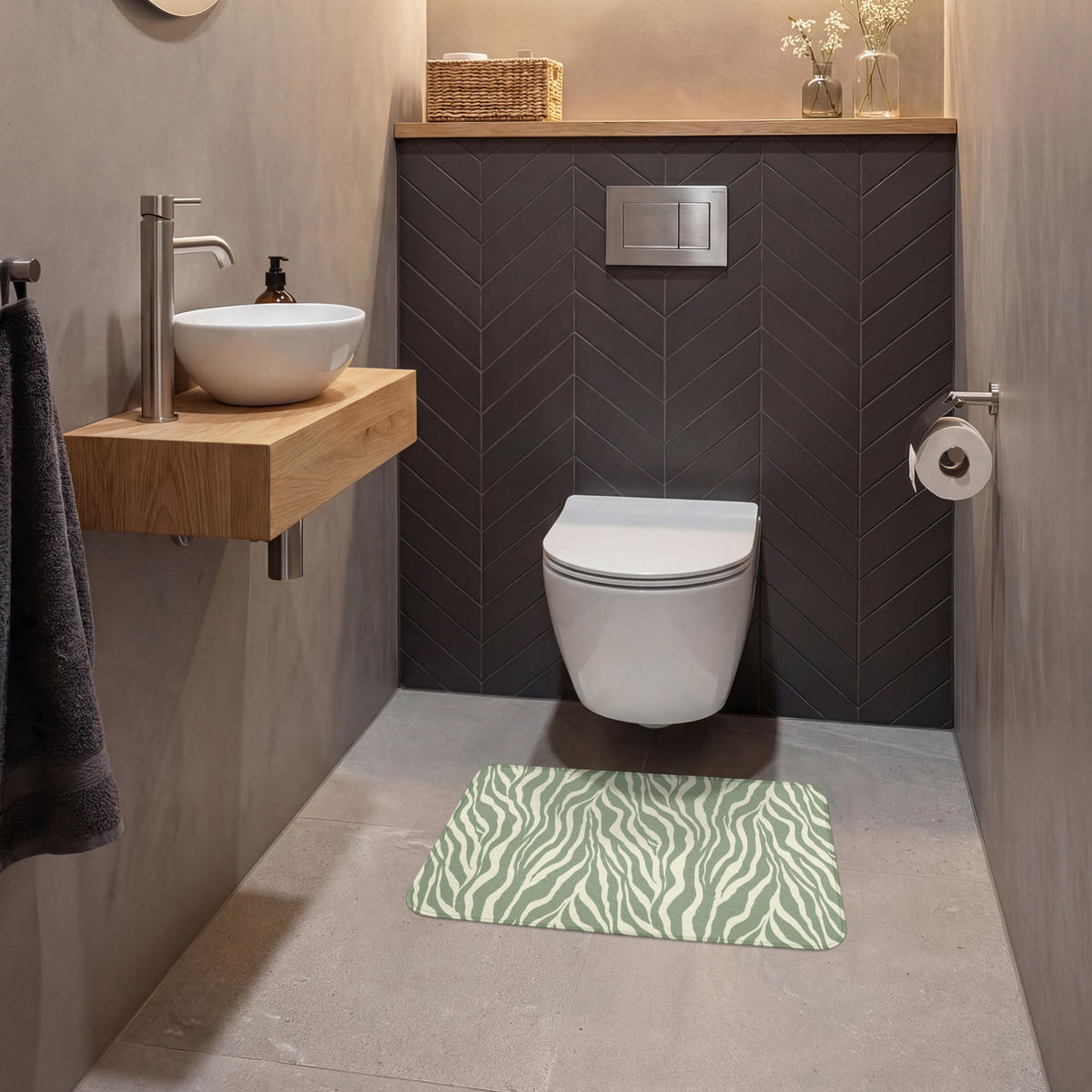 WC PŘEDLOŽKA Zebra - Motiv - zelená 60x40 cm - šalvějově zelená, textil/plast (60/1cm) - OnlyWow