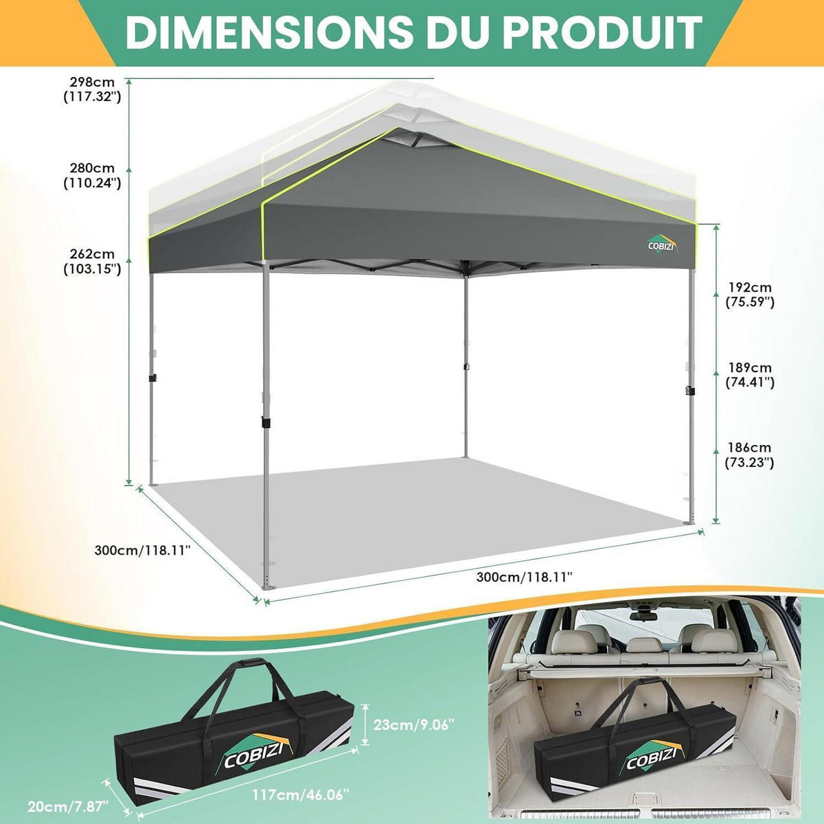 FALTPAVILLON 3x3 m Grau wasserdicht mit 4 Seitenwänden - Grau, Textil (300/298/300cm)