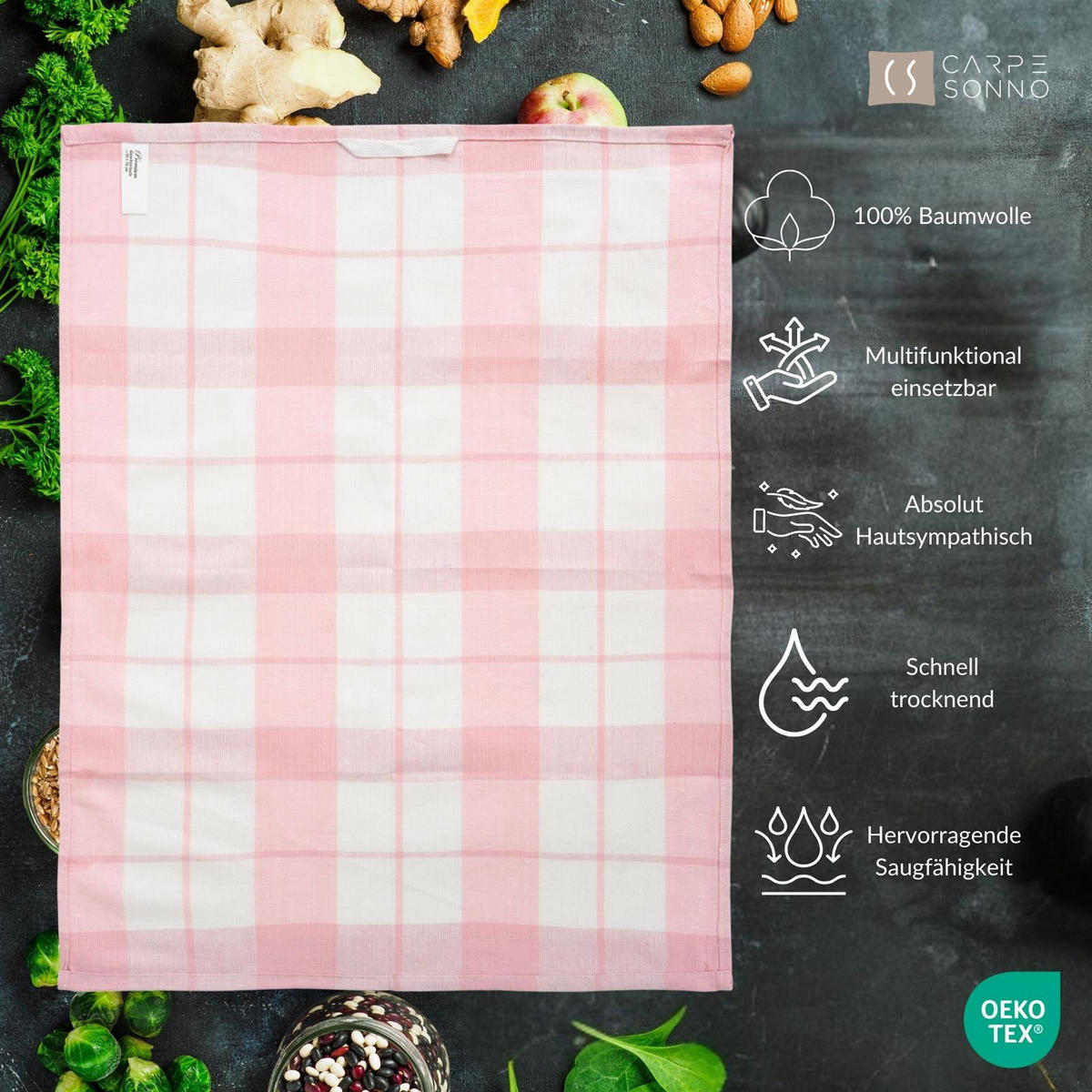 GESCHIRRTÜCHER 50x70 cm im 12er Set aus 100% Baumwolle, Küchentücher Rosa - Rosa, Textil (50/70cm) - Carpe Sonno