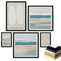 WANDBILDER 5er-Set - 50x50 cm & 20x30 cm & 40x60 cm Schwarzer Rahmen - Abstrakte blaue Landschaften - Schwarz, Kunststoff (40/60cm) - ArtPrintCave